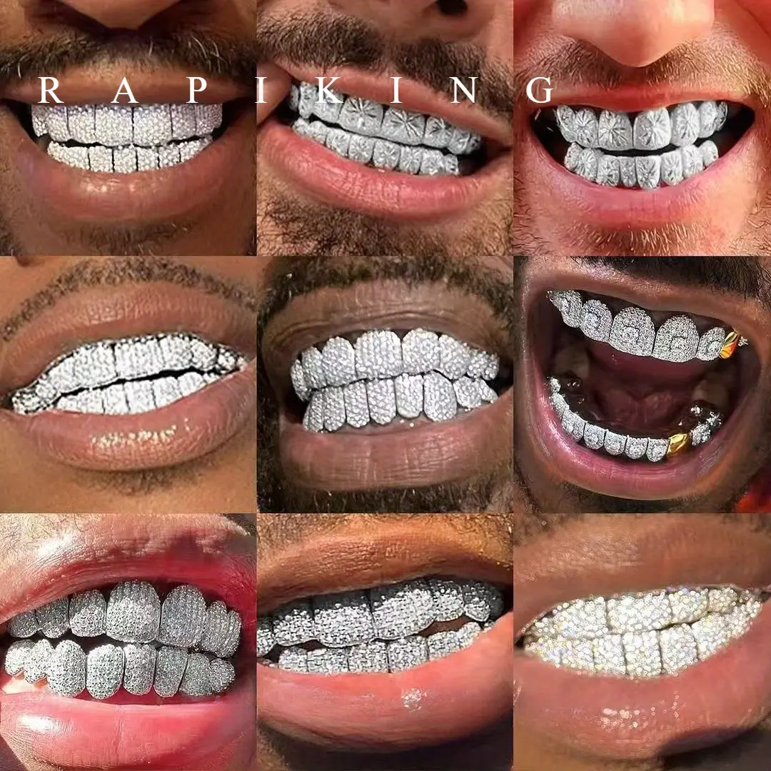 popularHip Hop Glittering Cubic Zirconia Grillz 2-Piece Set - 20pcs Top & Bottom Oral Accessories for Rappers, Cosplay (Sports & Outdoor Trophies, Medals & Awards Accessory)