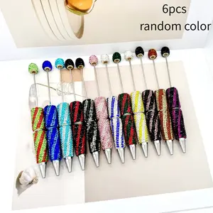 6pcs Diagonal Stripe Full Rhinestone Beadable Pen, DIY Cute Beaded Pen, Luxury Diamond Gift Pen