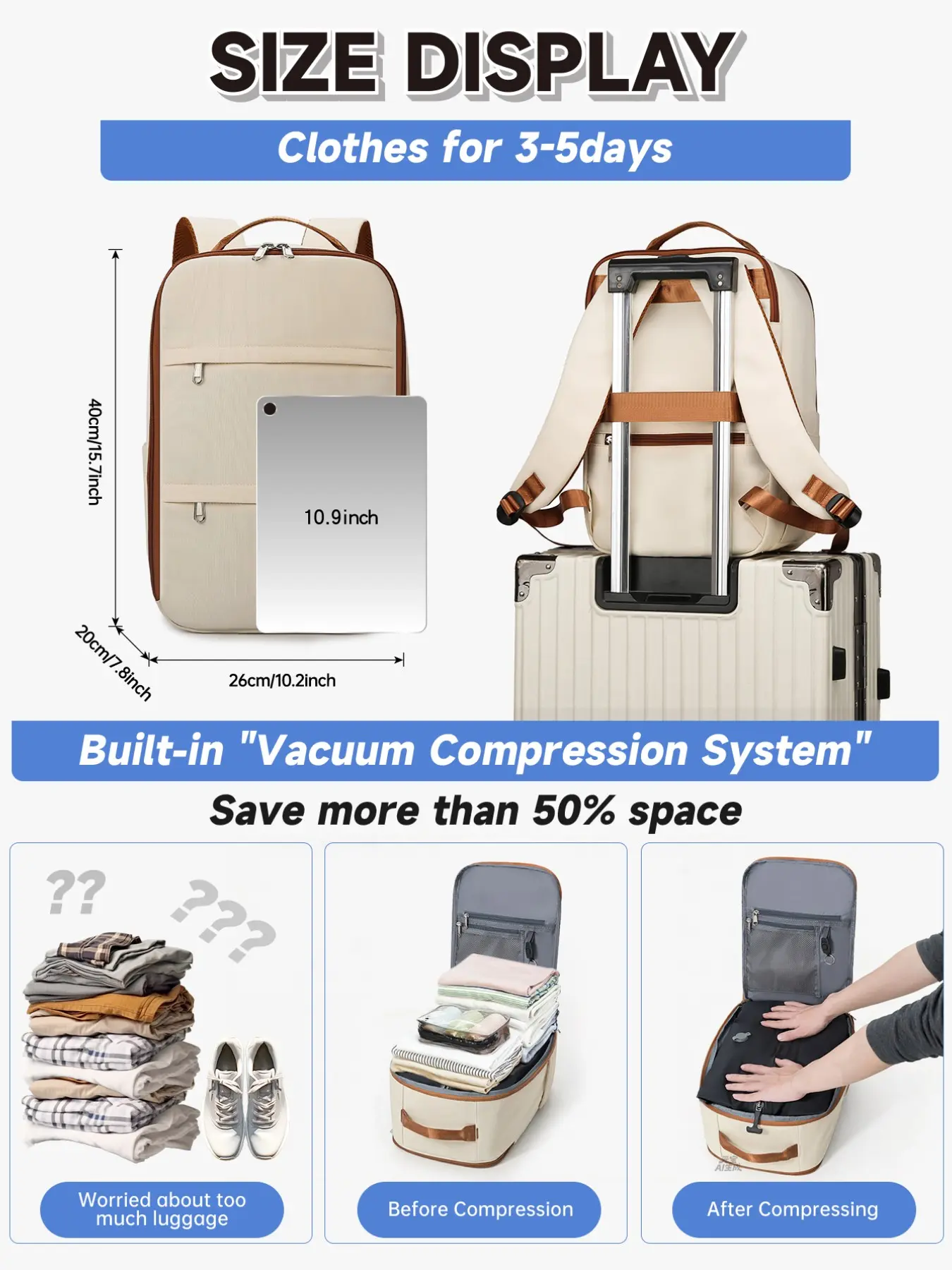 Women's Shoulder Bag, Airplane-Friendly Vacuum Compression Backpack, Includes Compression Bag & Manual Air Pump, 40x30x20cm, Unisex Travel Luggage, Casual Travel Backpack, Flight Approved Backpack, Carry On Backpack, Traveler Essentials Backpack - TikTok Women's Shoulder Bag, Airplane-Friendly Vacuum Compression Backpack, Includes Compression Bag & Manual Air Pump, 40x30x20cm, Unisex Travel Luggage, Casual Travel Backpack, Flight Approved Backpack, Carry On Backpack, Traveler Essentials Backpack - TikTok