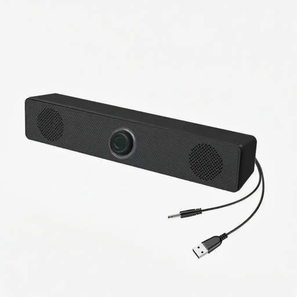 Car Audio All-in-2 Compact Wired Desktop Soundbar Speaker - 3.5mm Auxiliary Input, USB Port, Plug-n-Play, Dual Channel, for PC/Laptop Meetings, Computer Speakers for Desktop PC, Smartphone Connection