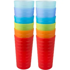 Plastic Cups 22 oz - Unbreakable Hard  Cups -  Dishwasher Safe Drinking Cup set of 12 - Stackable Water Tumblers for Kitchen Camping Party Outdoor