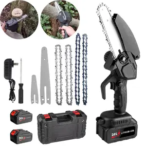 Mini Chainsaw Cordless 6 Inch, Battery Powered Chain Saw Electric with 2Pack Battery and Charger, Security Lock, Handheld Lightweight Small Chain Saws for Branches Pruning Wood Cutting