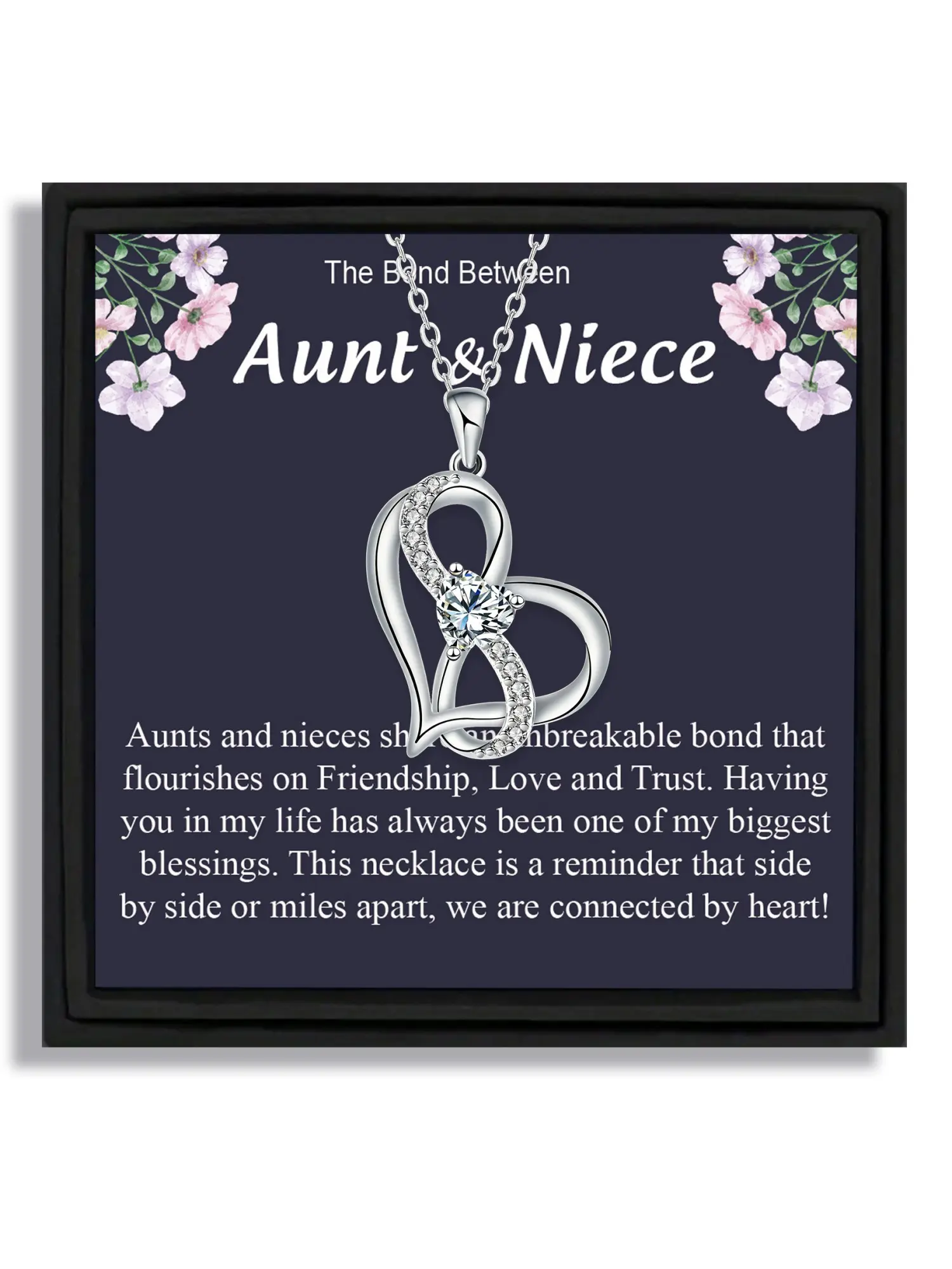 1 piece silver infinite heart pendant Heart Design Necklace for Valentine's Day birthday Exquisite Jewelry Gift to niece and aunt with blessing card and box Love Heart Necklace