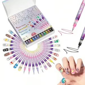 Cutics 12-Color Quick-Drying Acrylic Nail Doodle Pen Set for Nail DIY Art, 3D Dot Embroidery & Manicure Polish, Ideal for Home & Salon Use
