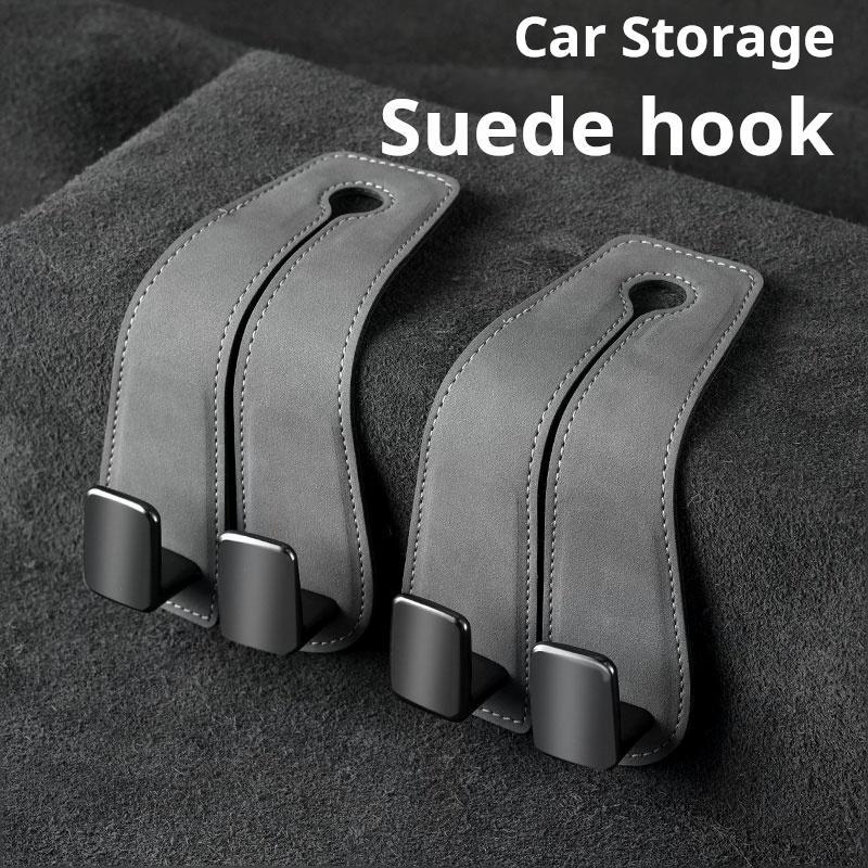 Universal suede car hook for both driver and passenger. Upgraded hidden double hook. Super load-bearing, scratch-resistant and wear-resistant. Stable and non-slip. Folding rear row storage small objects artifact.