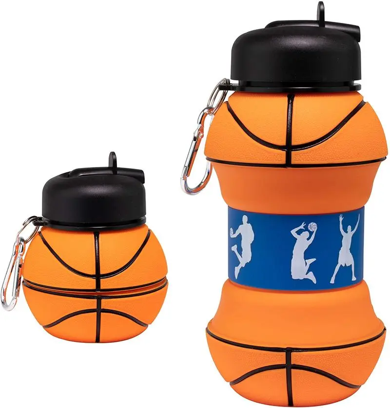 18 oz Collapsible Silicone Basketball Water Bottle