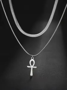 Women's Stainless Steel Layered Multilayer Necklace Set, Cross Pendant Jewelry for Women, Fashionable Casual Accessory for Daily Wear