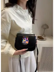 Trendy girl group illustration crossbody bag, available in multiple colors, perfect for back-to-school or New Year's gifts.