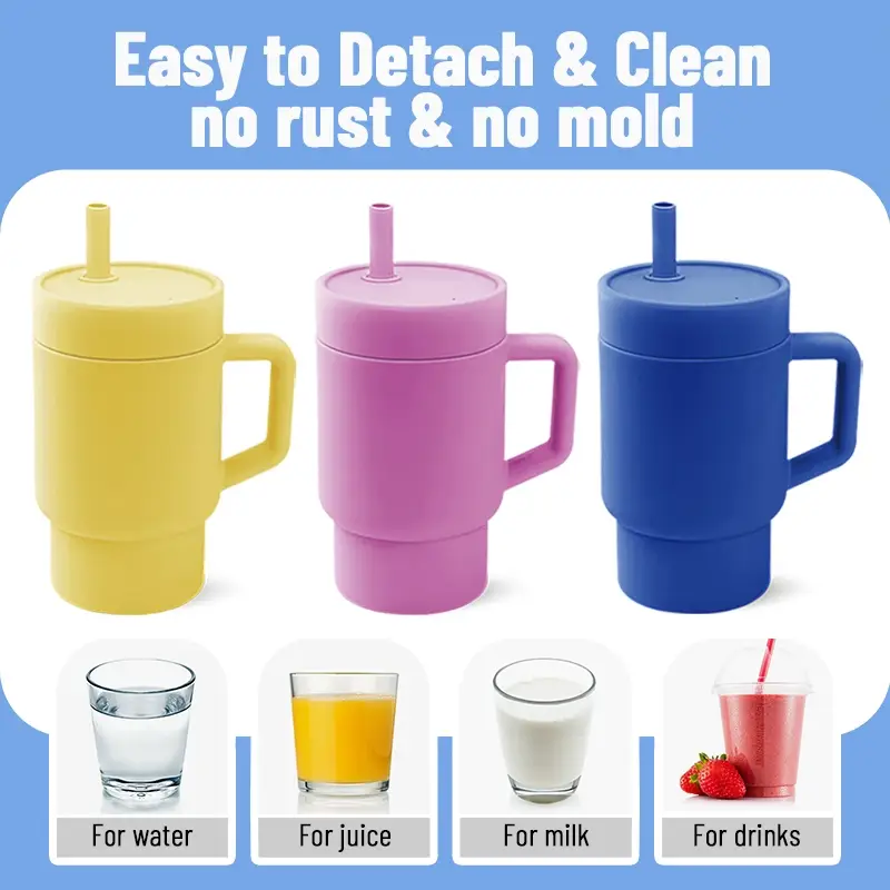 MY FIRST TUMBLER, Silicone Tumbler with Straw & Handle, 1 Count Straw Cup, Easy to Clean Drinking Cup for Home Office School