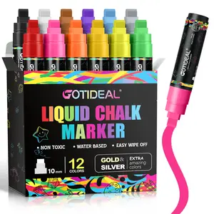 GOTIDEAL Jumbo Chalk Markers 12 Vibrant Colors 10mm Tips Non Toxic Water Based Easy Wipe Off for Blackboard Glass Mirror & Holiday Decorations
