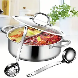 Soup Ladle Metal SUS304 Stainless Steel Ladles Spoon And Slotted Colander Spoon Set Small Soup Ladle With Holes Strainer Scoop Ladles For Serving Gravy Hot Pot Or Restaurant,2 Piece Set Makeup Utensils Kitchenware