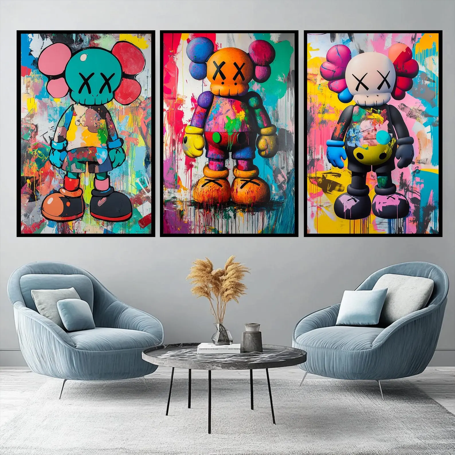 Handmade Kaws Graffiti Canvas Art Print - Set of 3