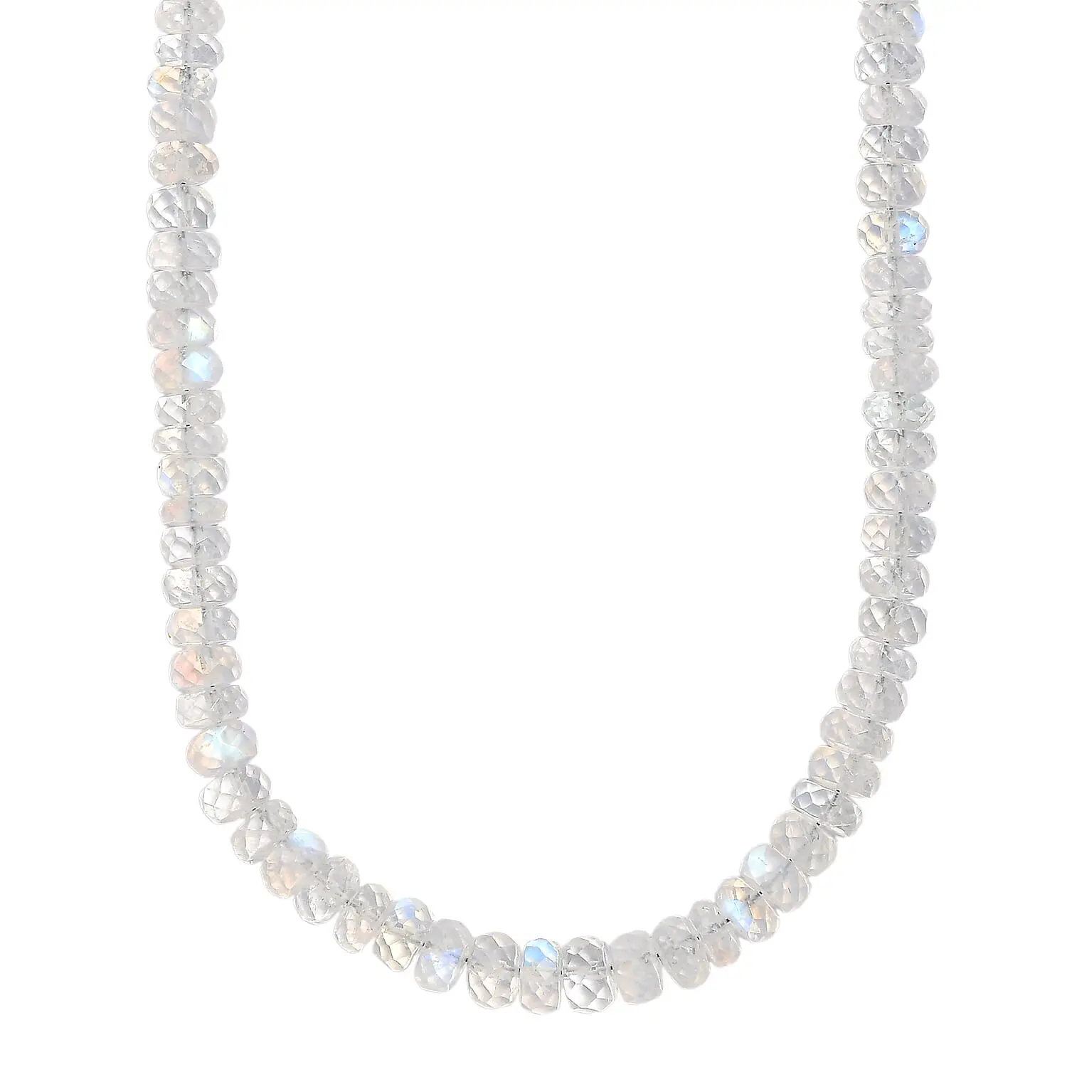 D'Joy Premium Rainbow Moonstone 88.00 ctw Beaded Necklace in Rhodium Over Sterling Silver 18 Inches