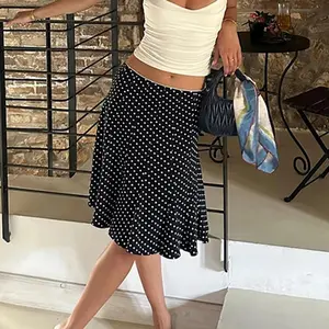 Chic Women Vintage Elegant Lady Midi Skirts Holiday Fashion Style Outfits Polka Dot Low Waist A-line Skirt High Street Y2k Skirt