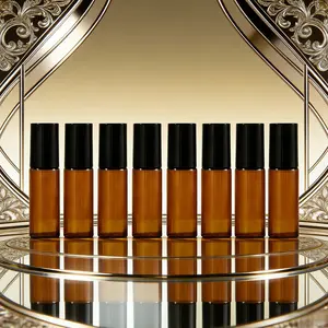 8-piece set of mini amber glass drum bottles, easy to carry, perfect for travel, Reusable Glass Bottles - 5ml