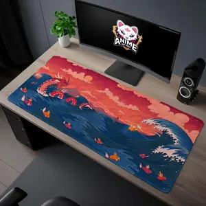 Ocean Battle Gyarados Desk Mat - Epic Wave Gaming Mouse Pad with Magikarp Evolution Scene