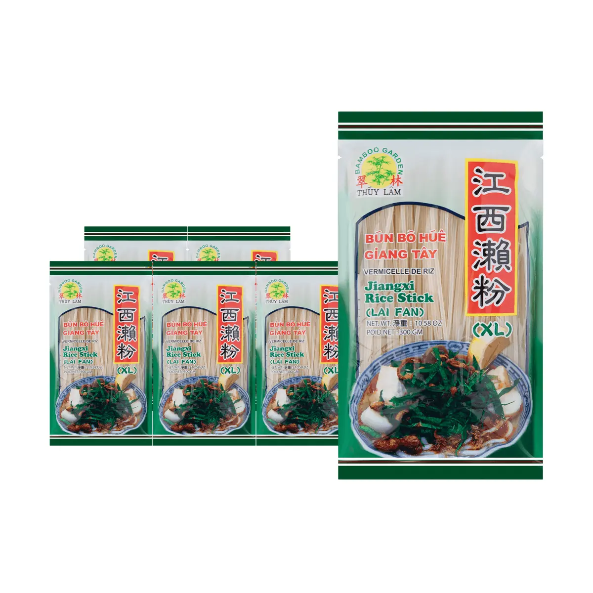 BAMBOO GARDEN Jiangxi Style Rice Noodles (300g x 6 Packs) - Authentic Chinese Lai Fen, Thick & Chewy Noodles for Quick Meals