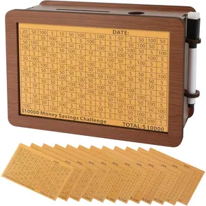 Wooden Money Saving Box, Piggy Bank for Kids & Adults - Reusable $10,000 Savings Challenge Box with Progress Tracker & Cash Vault, Educational Savings Gift for Boys Girls Ages 3-12 (12 Amounts)