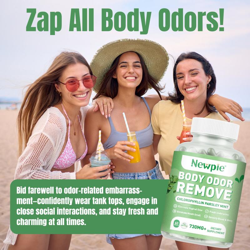 Chlorophyll Body Deodorizing Supplement - Internal Deodorant Pills for Women & Men, Whole Body Odor Eliminator Capsules, 60 Count
