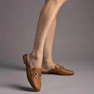 VIZZANO Women's Pointed-Toe Mules with Gold Buckle Detail - Lightweight Comfortable & Versatile for Casual & Formal Settings