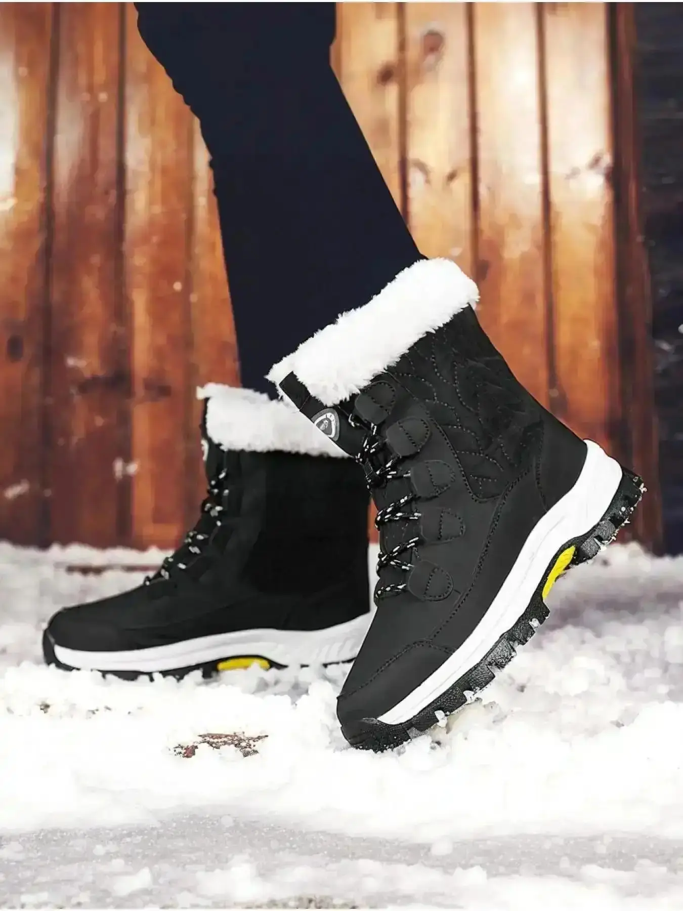 Women's Warm High-Top Snow Boots - Thick Cotton Insulation Grip Sole, Windproof WP Design, Hiking & Daily Outfits Footwear, Daily, Minimalist, Chunky Heel, Supportive, Multi Purpose, Comfy Minimalist Slip Ons Sleek Style