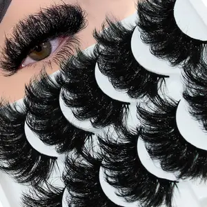 Thick Dramatic False Eyelashes, 5 Pairs Fluffy 3D False Eyelashes for Lashes Extensions, Natural Curling Eye Makeup Strip Lashes, Full Volume Eyelash