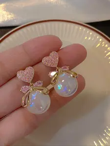 Women's Elegant Faux Pearl Butterfly Heart Rhinestone Earrings, Lightweight Luxury Mermaid Design for All Seasons, Faux Pearl Jewelry