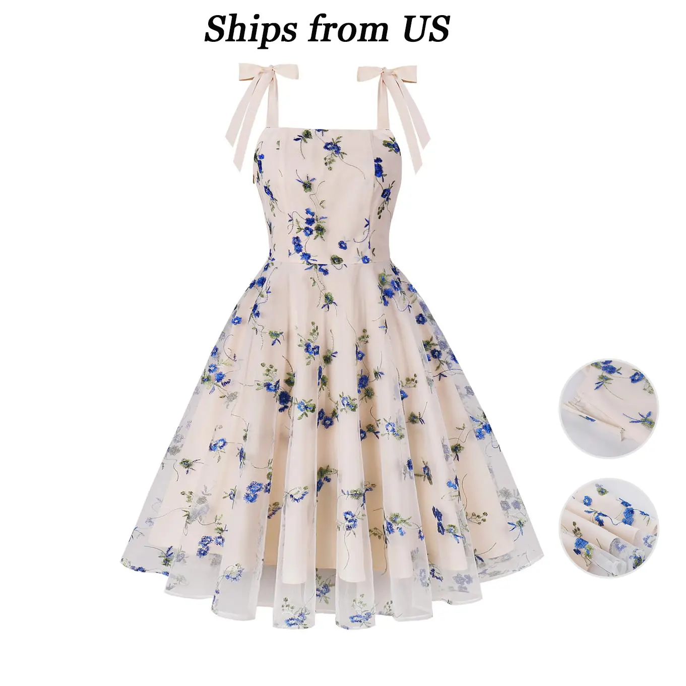 Floral Tulle Dress Bow Strap Square Neck Fit Flare Midi French Vintage Romantic Bridal Shower Garden Party Wedding Guest Outfit Fabric Soft Cute Women - TikTok Shop Floral Tulle Dress Bow Strap Square Neck Fit Flare Midi French Vintage Romantic Bridal Shower Garden Party Wedding Guest Outfit Fabric Soft Cute Women - TikTok Shop