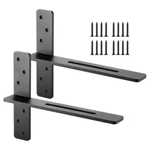 VEVOR T Shelf Brackets 2 Pcs, 200 lbs/90 kg Weight Capacity, 16x2.89x12 in/ 406.4x73.5x304.8 mm, Solid Steel Heavy Duty Brackets for Shelves, Countertop Support Floating Bracket Hardware with Screws