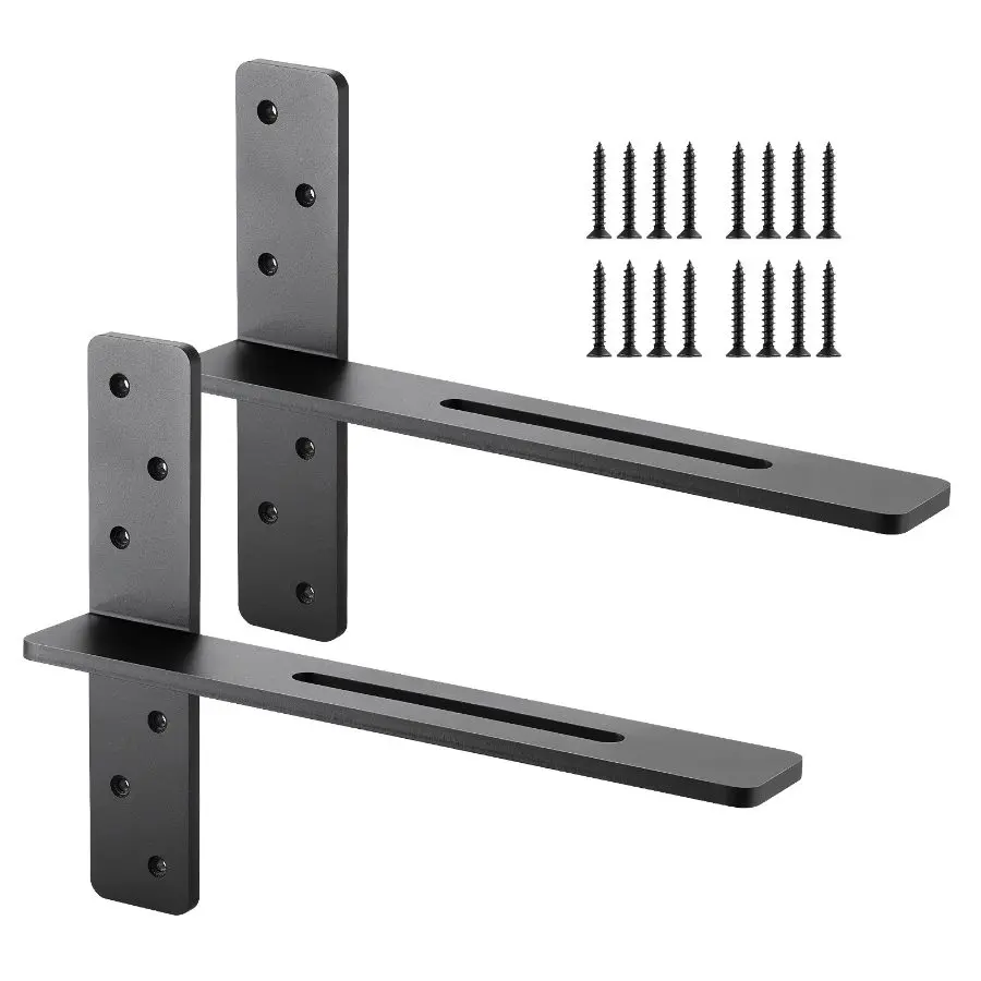【Summerfinds】 2-Pack Heavy Duty Solid Steel T Shelf Brackets, with Heavy Duty Bolts & Screws, 200 lbs/90 kg Weight Capacity, 16x2.89x12 in/406.4x73.5x304.8 mm Countertop Support Floating Shelf Hardwaredealsforyoudays