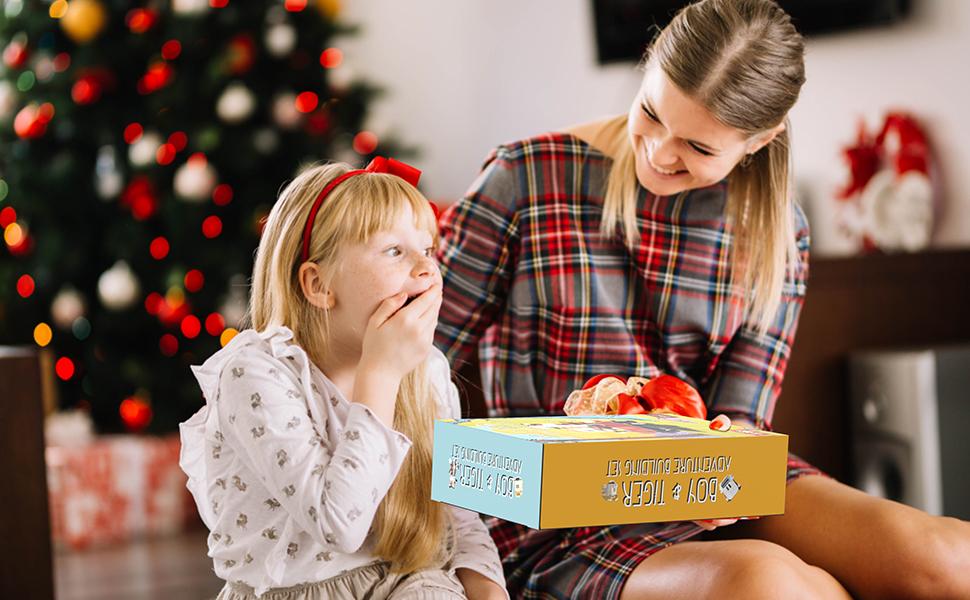 TENHORSES Boy and Tiger Adventure Blocks Set 358PCS with Rotatable Device Compatible with Legos Durable ABS Plastic Toy for Boys Girls Adults Fathersdaygift Model Car Kit with Wheel Animals