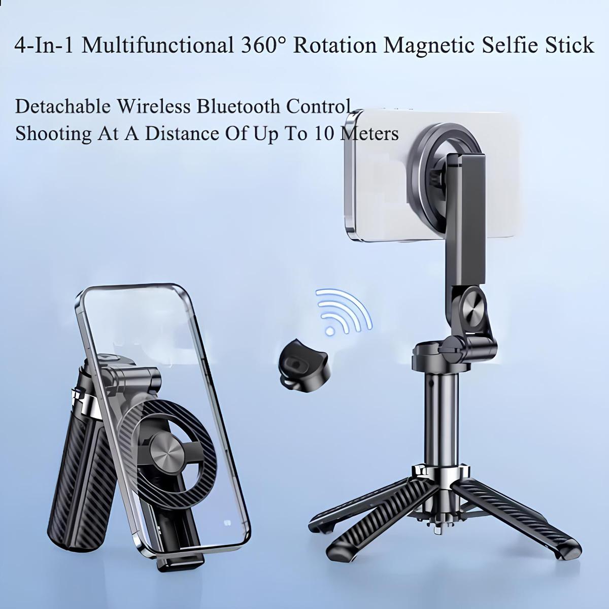 Magnetic Pocket Selfie Stick, 3-in-1 Magnetic Selfie Stick for iPhone & Android, with Rechargeable Remote, Portable Extendable Tripod Stand for Home, Travel, Vlogging & Video Recording