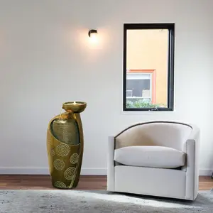 Tankana Indoor Fountain Unique Outdoor Garden Large Tank Floor Standing Fountain Waterfall with LED Light and Pump Gold Bronze Color Freestanding Leaf Water Fountain for Home Office Courtyard Terrace Pool Deck Porch