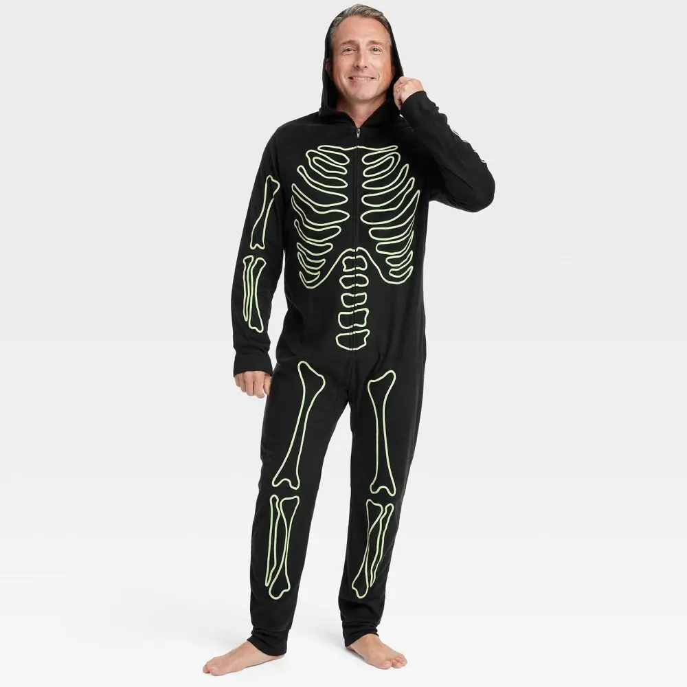 Men's Big & Tall Glow-in-the-Dark Skeleton Halloween Matching Family Union Suit