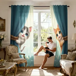Movable Cat Background Wall Curtain, Semi-Transparent Privacy Curtain, Kids Room Highlight, Fun Divider, Cozy Living Room Corner