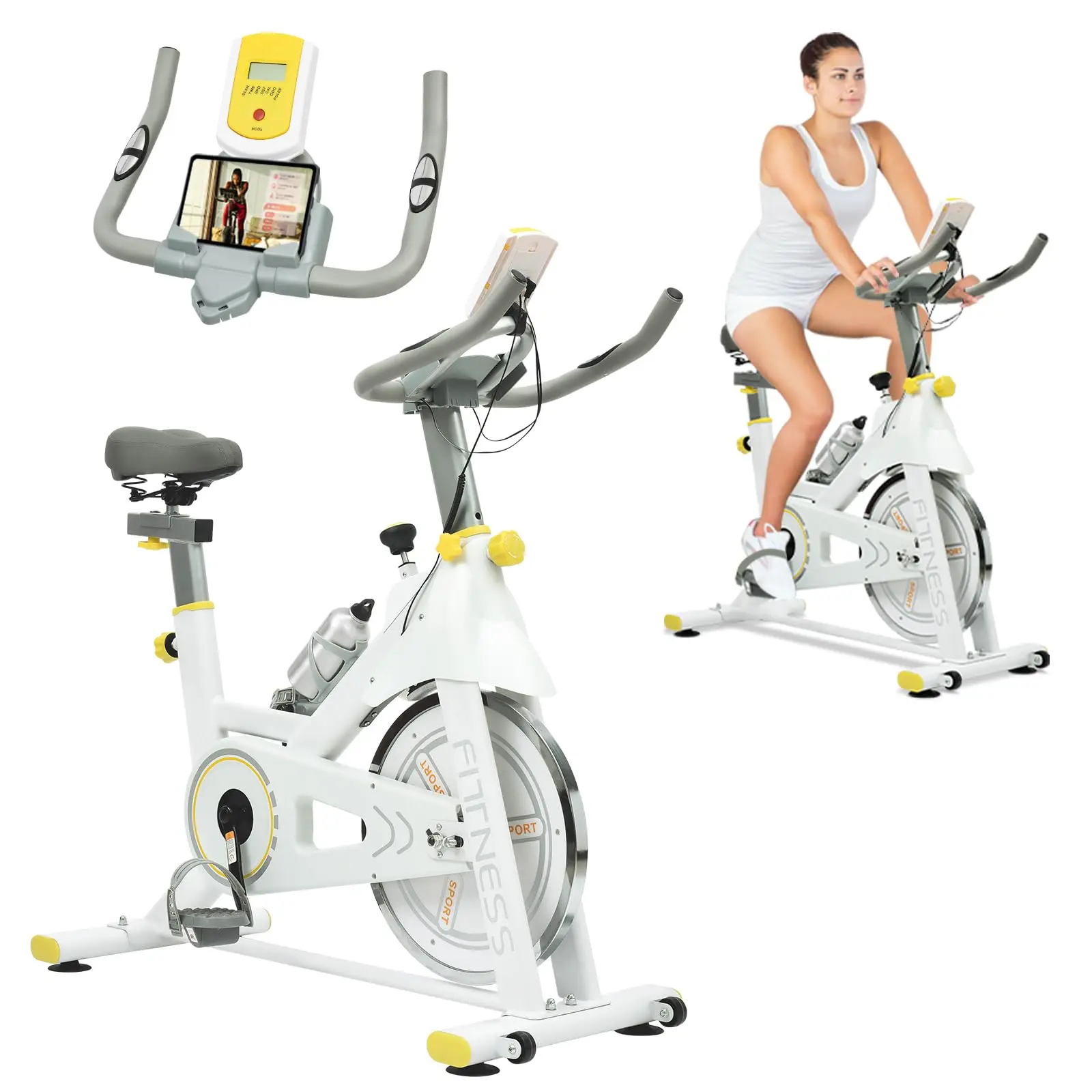 Indoor Exercise Bike, Stationary Bikes for Home Gym with 330 LB Capacity, Workout Bike with Comfortable Seat Cushion & Digital Display with Pulse & Water Bottle