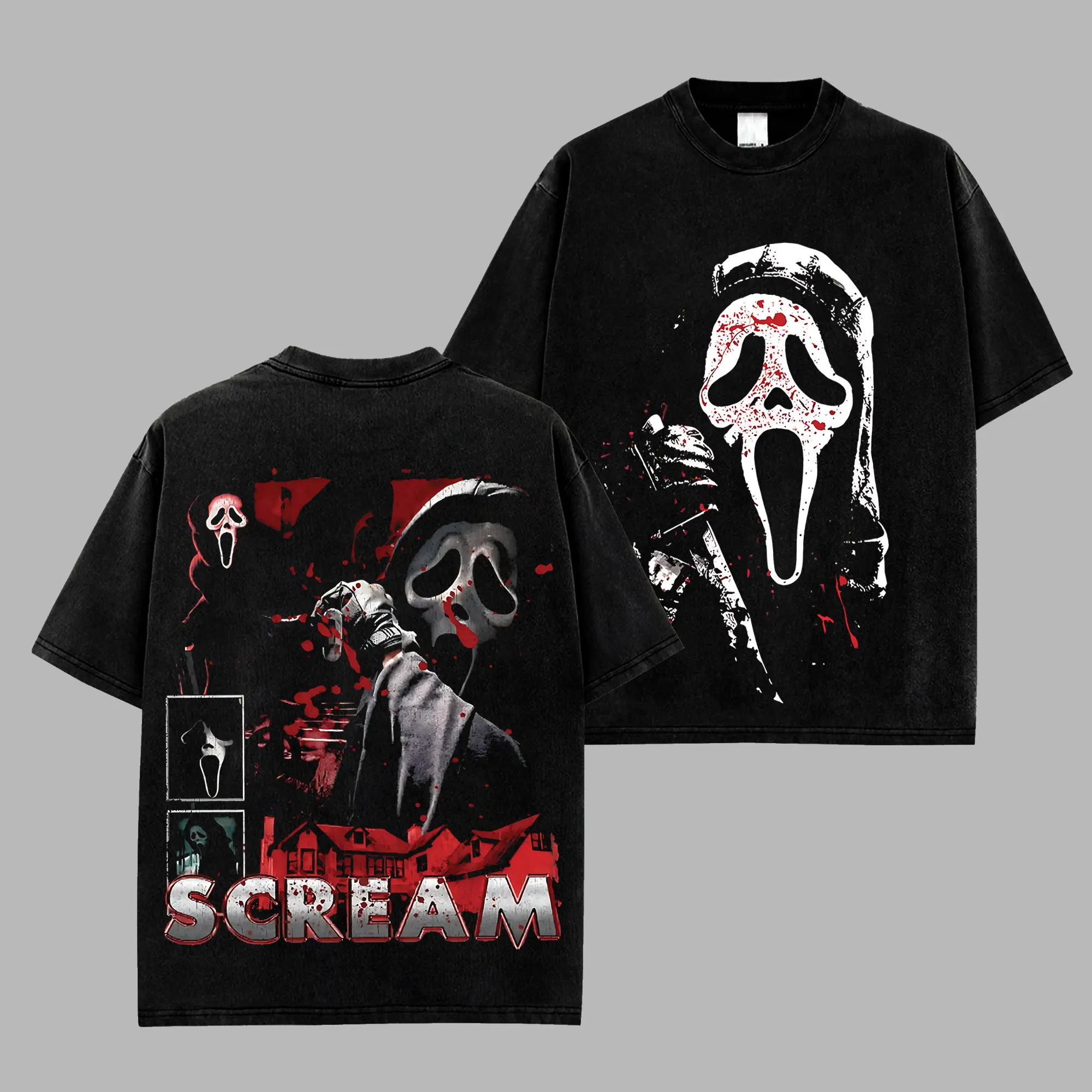 [HorrorStyle] Ghostface  Scream Horror Movie Retro Unisex 100% Heavyweight Cotton T-Shirt – Ghostface Scream Horror Movie Tee, Thriller Movie Shirt, Oversized Vintage halloween Tee, halloween Merch, Gift for Horror Fans