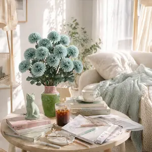 3 PCS Dusty Blue Artificial Hydrangea Flowers, 3 Flower Heads with Flexible Stems, Realistic Fake Hydrangeas for Home Decor & Interior Design