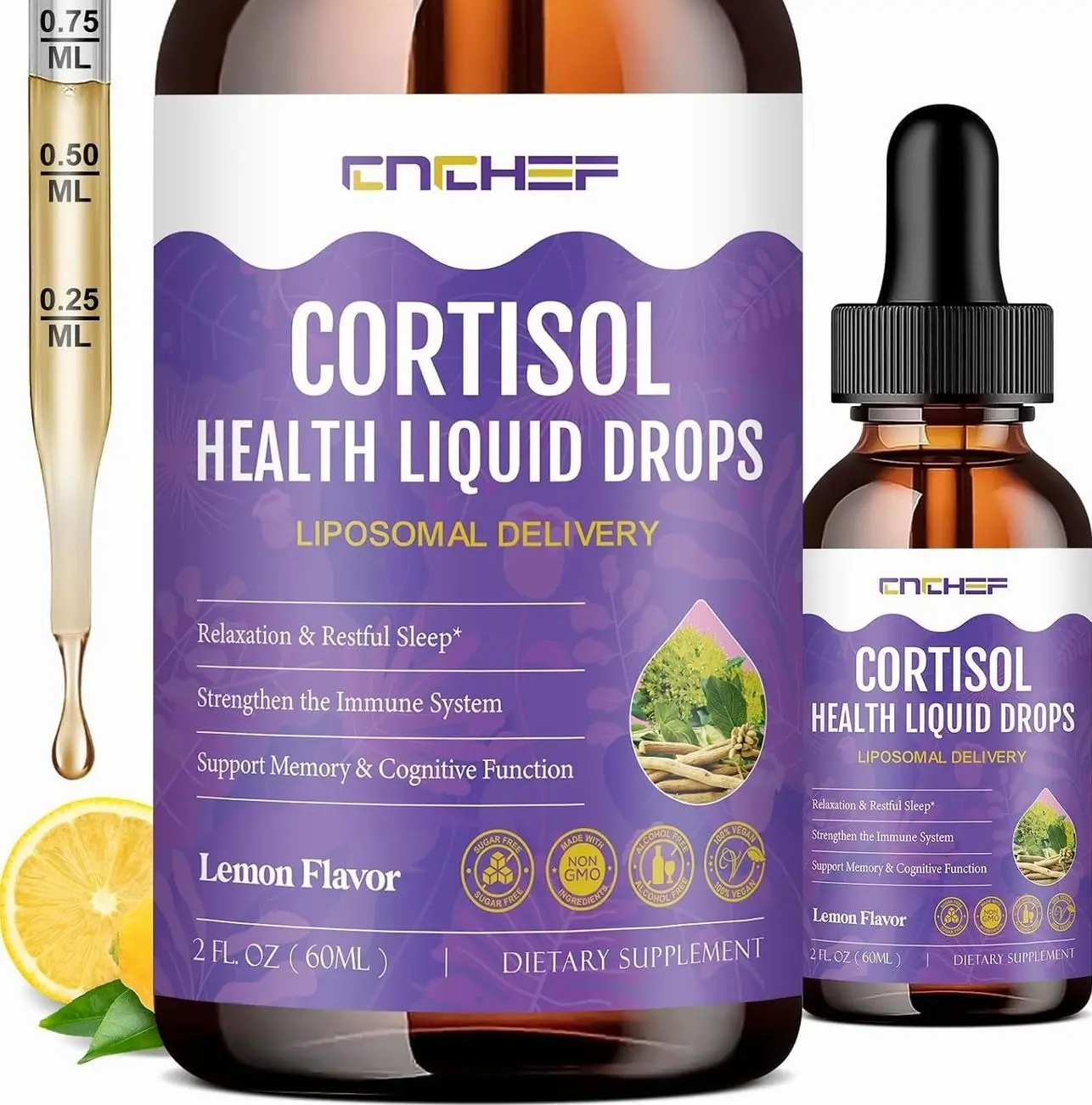 Cortisol Supplement Liquid Drops, Hormone Balance for Women Men Cortisol Detox with Magnesium Glycinate, L-Theanine, Rhodiola Rosea, Ashwagandha, Phosphatidylserine, Mood Focus, Sleep Support, 2 Fl Oz
