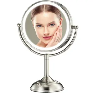 Makeup Mirror Professional 8.5" Large Lighted Makeup Mirror with Brighter Lights, 1X/10X True HD Magnifying Mirror with 3 Color Dimmable Lights, 90 Shadowless LEDs, 360°Swivel Seamless Vanity Mirror, Pearl Nickel