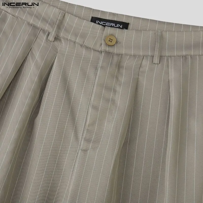 INCERUN Men's Pinstripe 2-Piece Set Cropped Blazer & High Waist Wide Leg Pants Suit