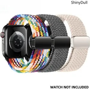 ShinyDull 3-Pack Magnetic Braided Solo Loop Stretchy Nylon Smartwatch Band (41-49mm) - Sports Wristband, Wearable Tech Accessory