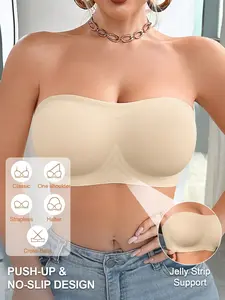 Women's Seamless Push-Up Bra Bralette, No-Shoulder Strap, Strapless, Anti-Slip Design, Max Support, Casual Style, All Seasons, Fitted, Plain Pattern