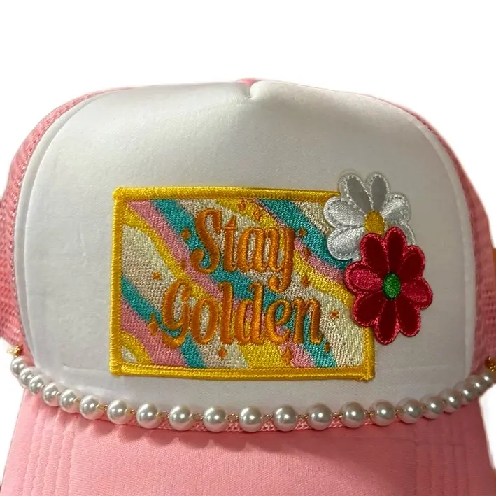 Personalized Mini Trucker Hat with Heat Pressed Patches and Accessory