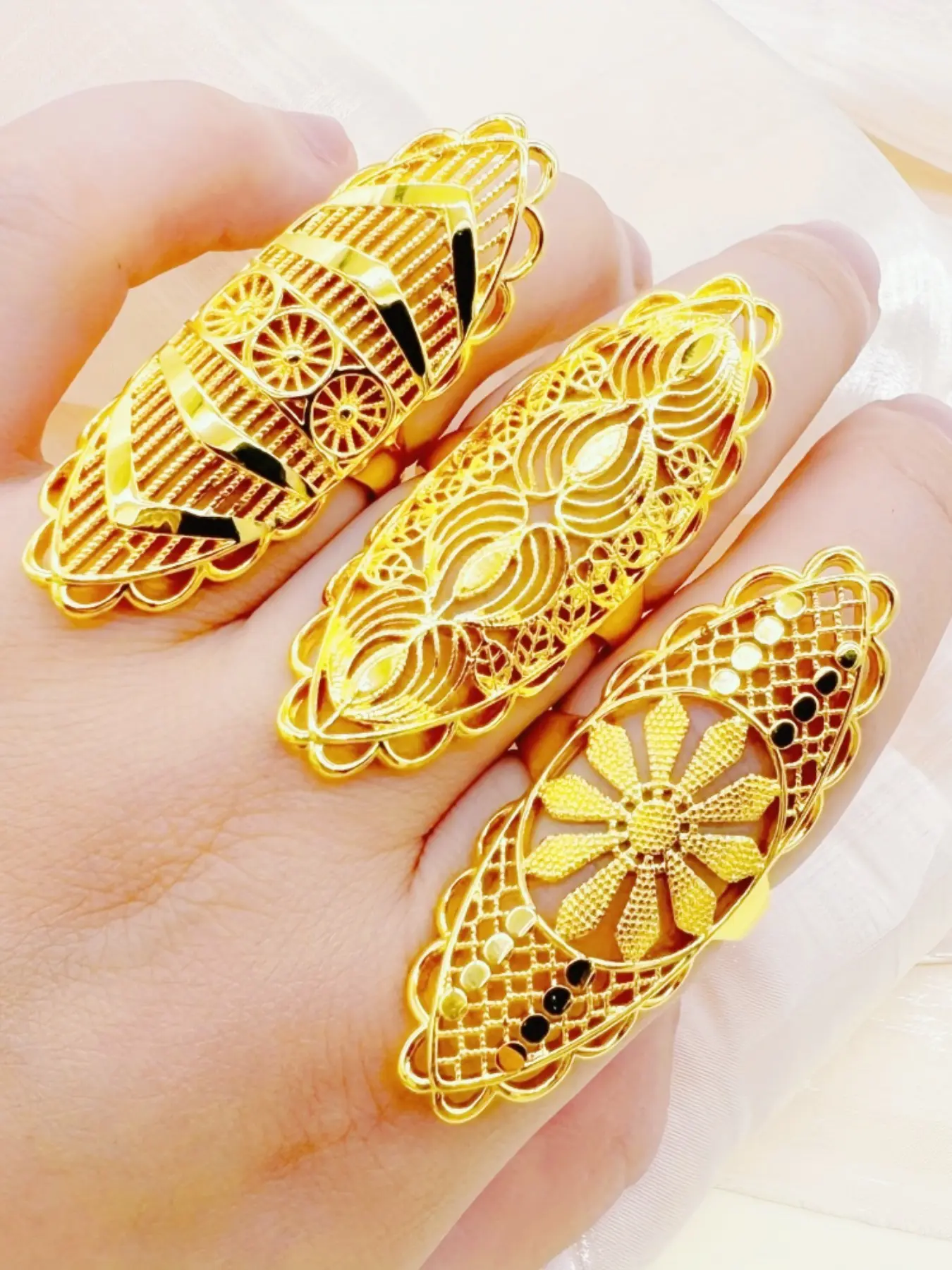 [New] Three ring set, geometric pattern ring, ring, gold-plated copper ring, bridal set rings, Bridal ring sets, women's wedding jewelry, girlfriend gift, Valentine's Day friend gift, daily accessory gift, Fashion Stackable Rings