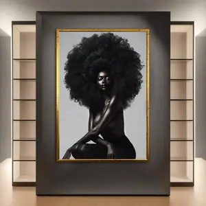 Black Long Hair African Woman Print, Ethnic Painting Wall Decor, Native Art Wall Art Poster (UNFRAMED)