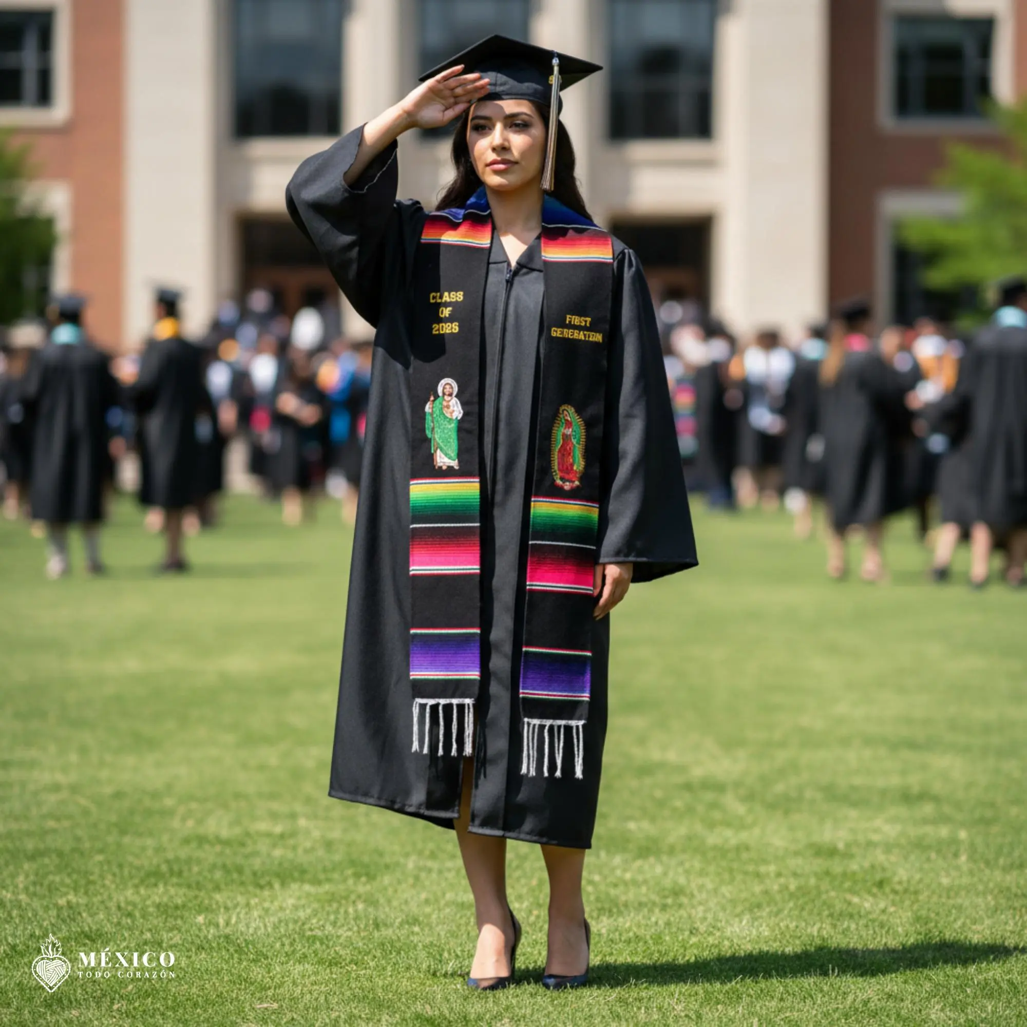 Custom Mexican Graduation Stole: Sarape, Virgen De Guadalupe & San Judas Embroidered Decorative Scarf Embroidery Sash
