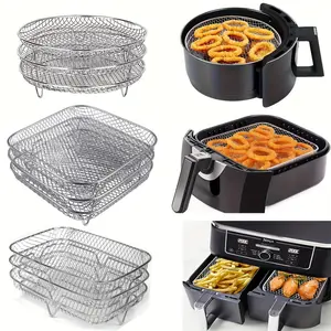 3-piece stainless steel air fryer fork rack stackable grid grilling rack - corrosion-resistant, durable and easy to clean, ideal for home kitchen oven steamer cookware, small tools