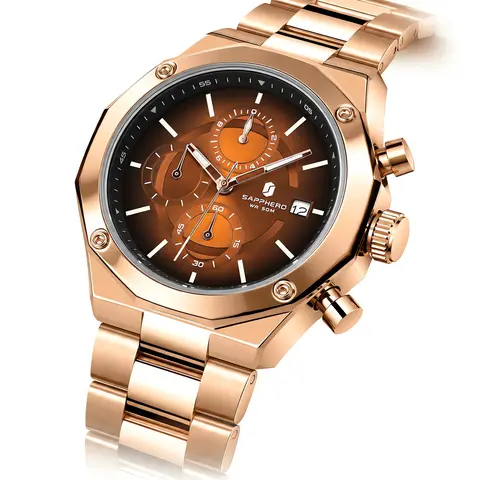 SAPPHERO Men's Elegant Quartz Analog Wristwatch - 43mm Round Multi-Dials, Corrosion-Resistant Stainless Steel Band with Clasp, Luminous Night-Read Hands, Scratch-Safe Glass, 30M - 50M Waterproof Fashionable Business Casual Accessory Watch