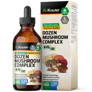 BioKrauter Dozen Mushroom Complex Tincture - 4 FL OZ Bottle, Antioxidant-Rich Formula for Immune Health, Vegan, Alcohol-Free, German Technology - Healthcare